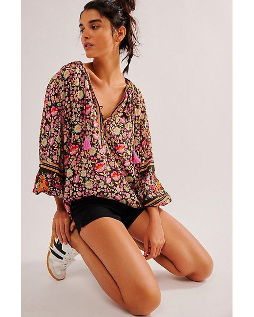 Free People Red Spell Impala Lily Tie Blouse