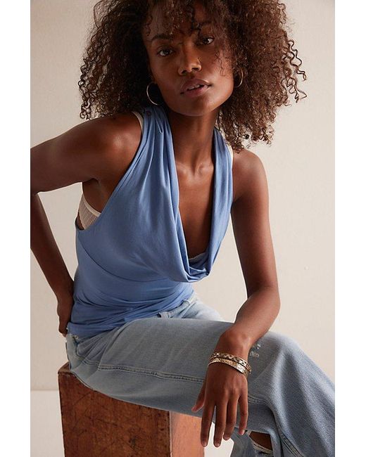 Free People Blue Don'T Hang Up Cowl-Neck Cami