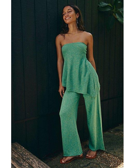 Free People Green Krista Cotton-Linen Sweater Set