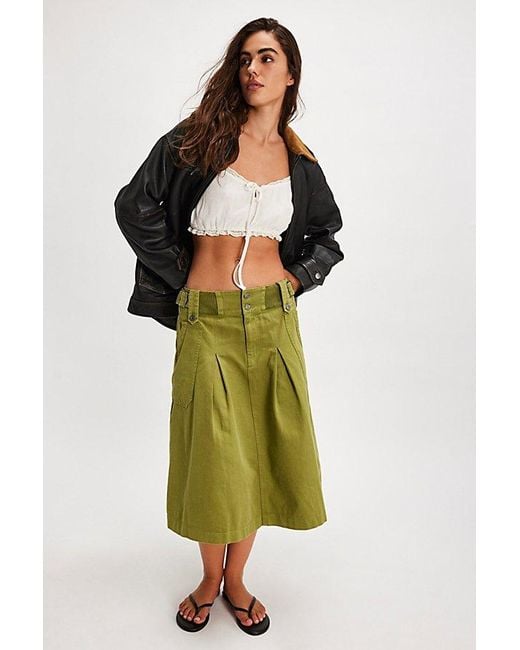 Free People Green Sunday Sweetheart Midi Skirt