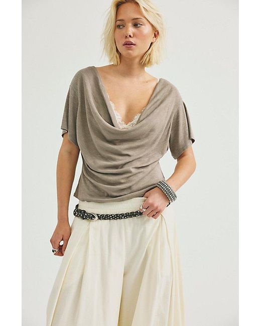 Free People Natural Waterfall Cowl-Neck Top