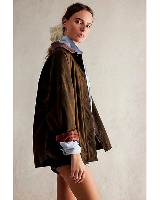 Free People Green Cori Waxed Jacket At Free People In Olive, Size: Large