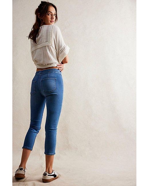 Free People Blue Knockout Mid-rise Crop Jeans At Free People In Echo, Size: Xs