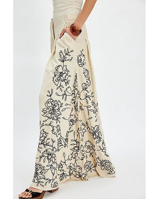 Free People Natural What You Know Embroidered Wide-Leg Pants