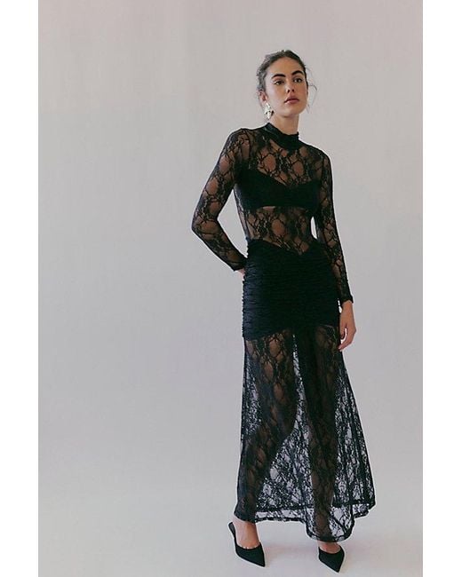Nightcap Women's Black Drop Waist Lace Maxi Dress