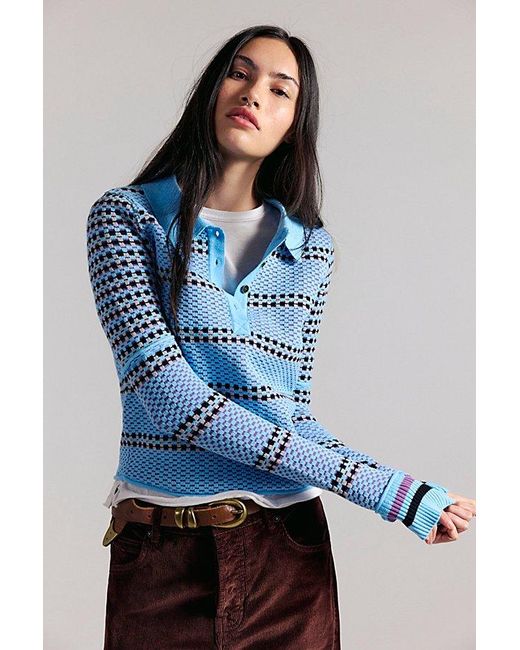 Free People Blue Level Up Polo