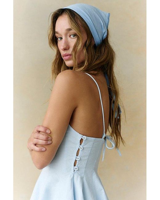 free-est Blue Tan Lines Stretch Linen Mini Dress By