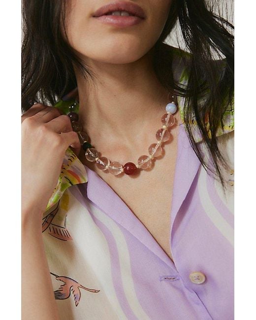 Free People Natural Clear Beaded Necklace