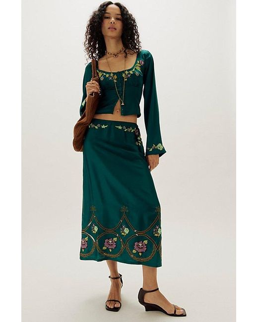 Free People Green Autumn Bloom Midi Skirt Set