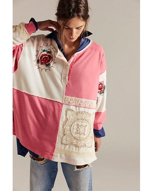 Free People Pink Attic Craft Polo