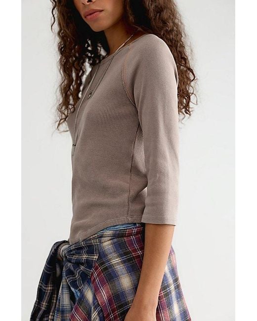 Free People Brown Easy Does It Three-Quarter Sleeve Top