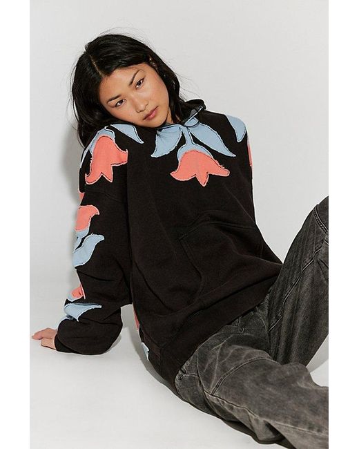Free People Black It's A Vibe Flowers Hoodie