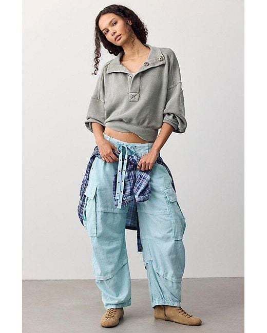 Free People Blue Reef Curved Linen Cargo Pants