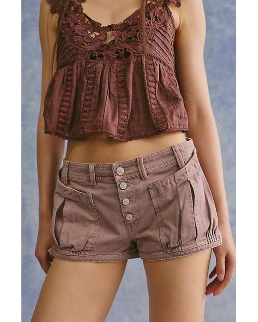 Free People Brown Calipsa Micro Cargo Shorts