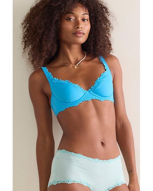 Intimately By Free People Blue Charlie Lace Microfiber Plunge Underwire Bra By