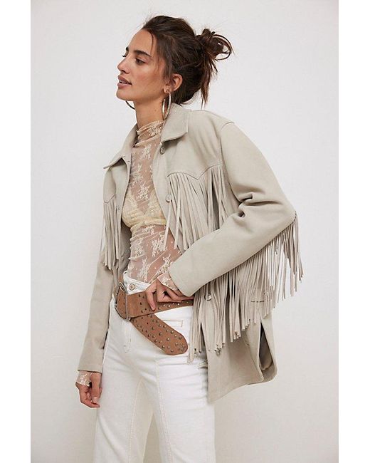 Free People Multicolor Fringe Out Suede Jacket