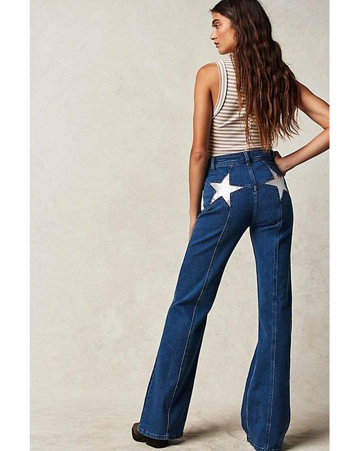 Free People Blue Firecracker Flare Jeans At Free People In Date Night, Size: 27