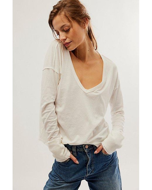 Free People Natural Coastal Cruising Long Sleeve Tee At Free People In Ivory, Size: Xs