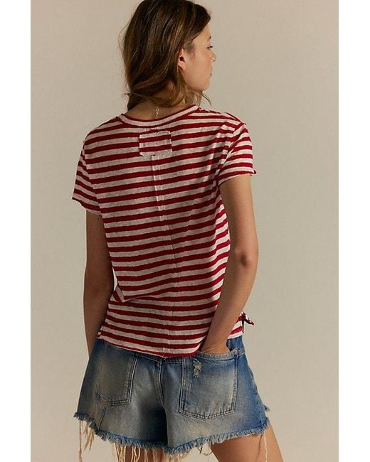 Free People Red Nora Striped Linen Tee