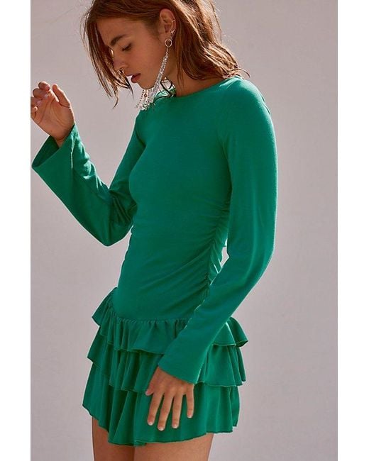 free-est Green Good Feels Ruffle Long-Sleeve Mini Dress By