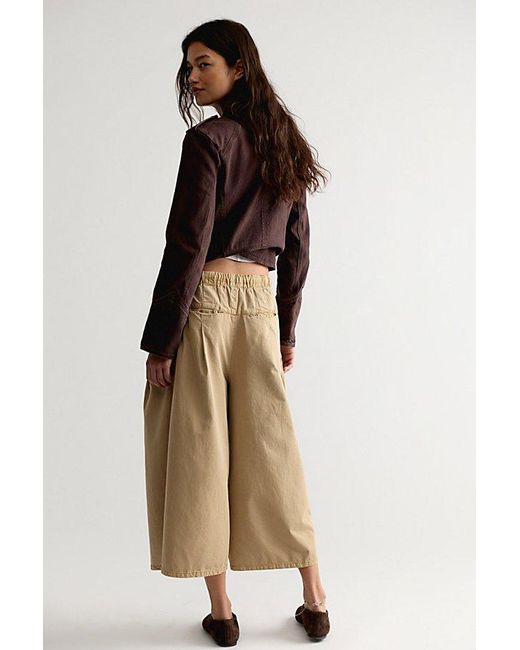 Free People Natural Telluride Wide-Leg Crop Pull-On Solid Pants