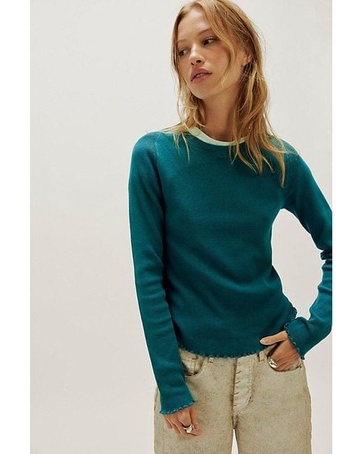 Free People Green Easy Does It Long Sleeve Tee