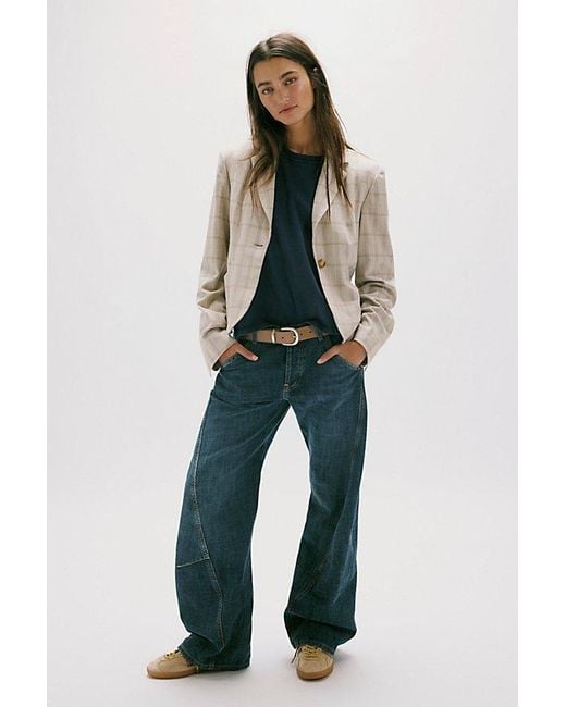 Free People Blue Highland Low-Rise Twisted Bowed Jeans