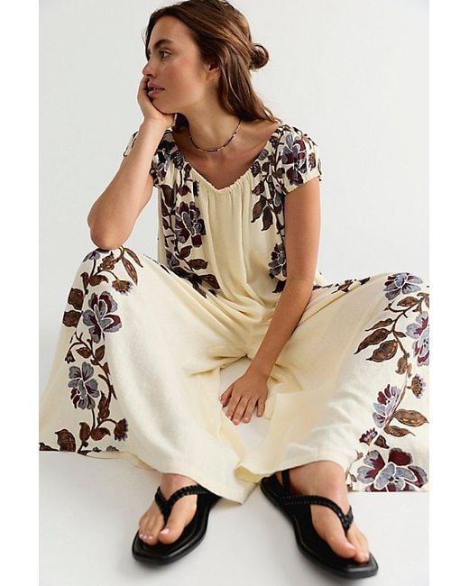 free-est Natural Amory One-Piece Printed Jumpsuit By