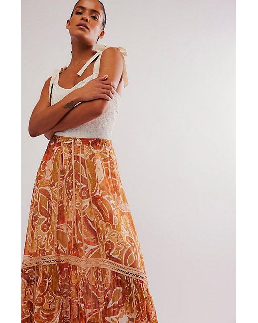 Free People Orange Fp One Montana Printed Maxi Skirt