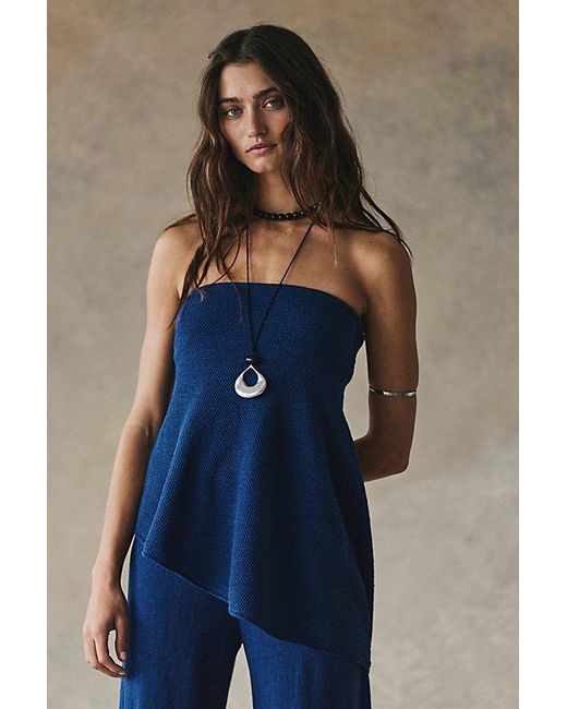 Free People Blue Krista Cotton-Linen Sweater Set