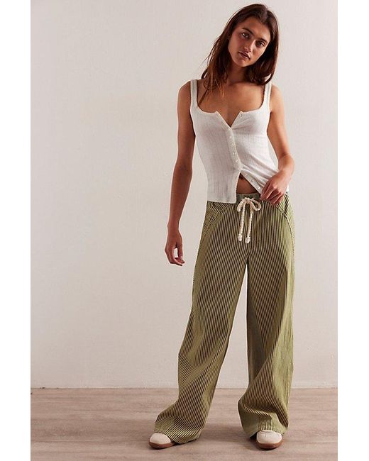 Free People Green Milo Striped Pull-on Jeans