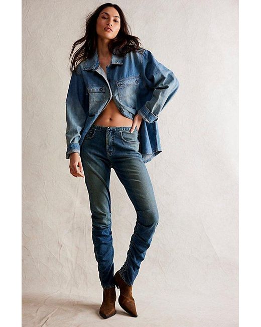 Free People Blue We The Free Daliah Stacked Straight-leg Jeans