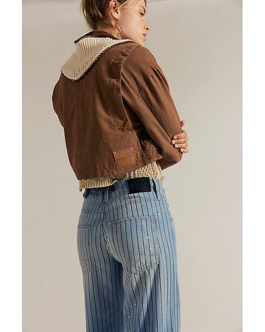 Free People Blue Don'T Wait Up Pinstripe Boyfriend Jeans