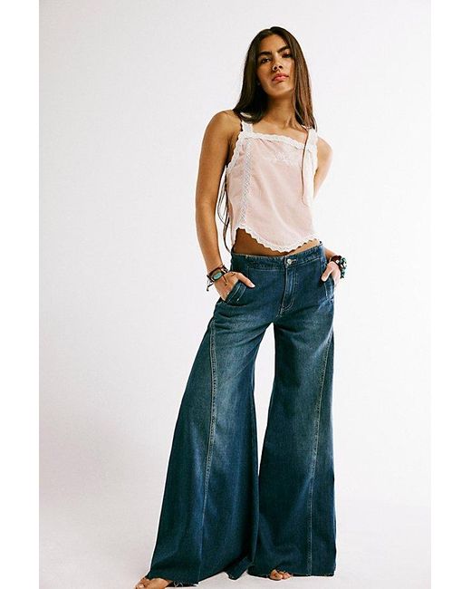Free People Blue Chase The Sun Extreme Wide-leg Jeans At Free People In Dreamer, Size: 25