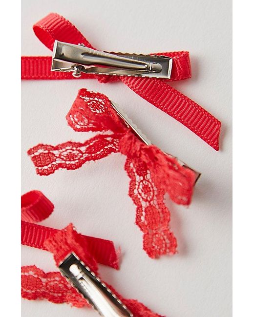 Free People Red Camryn Lace Bow Set Of 4
