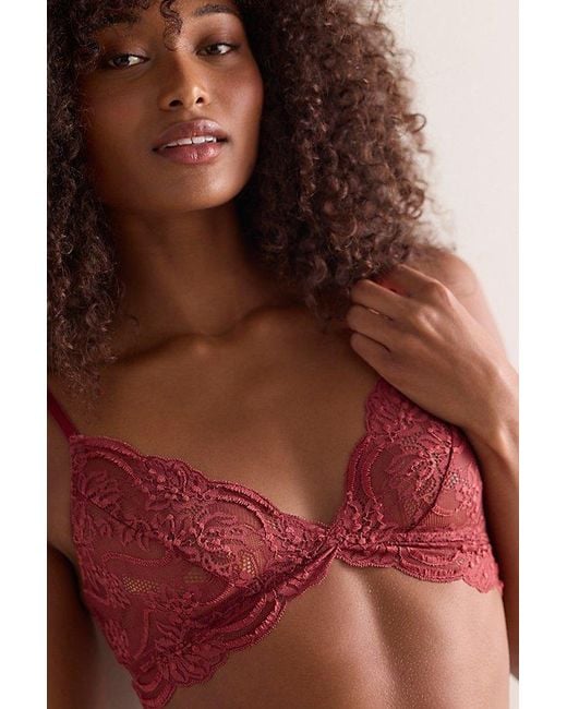 Intimately By Free People Red Last Dance Sheer Lace Plunge Triangle Bralette By