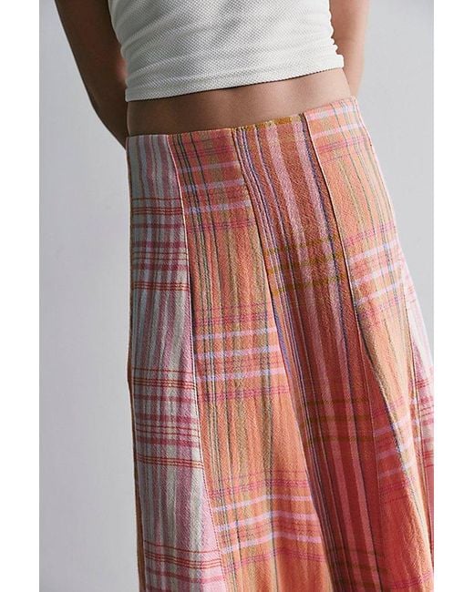 Free People Red Maizie Summer Plaidwork Maxi Skirt