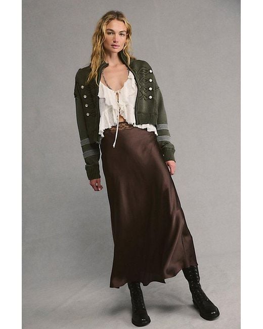Free People Brown Valeria Midi Slip Skirt