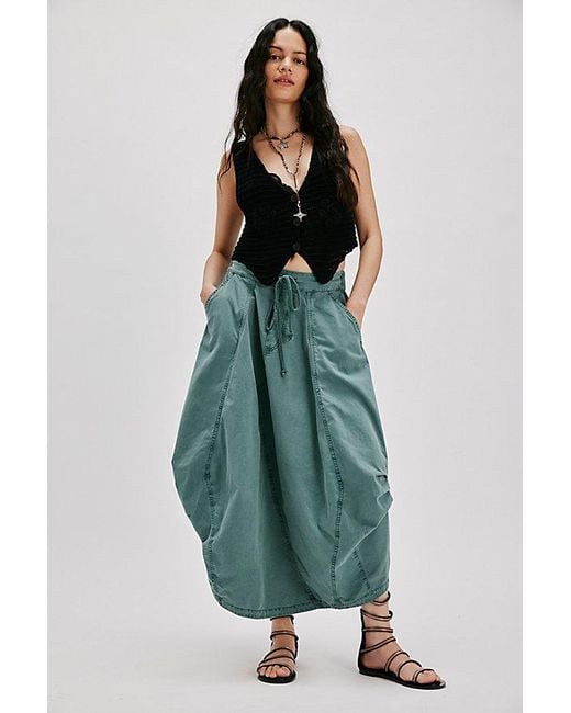 Free People Green Willow Poplin Maxi Skirt