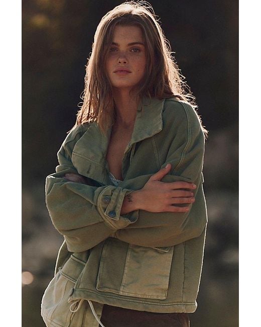 Free People Green Jojo Washed Oversized Funnel-Neck Jacket