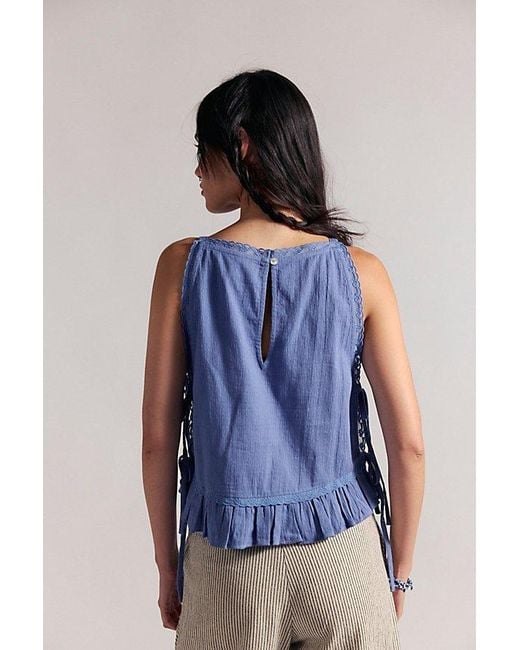 Free People Blue Elizabeth Embroidered Tank Top