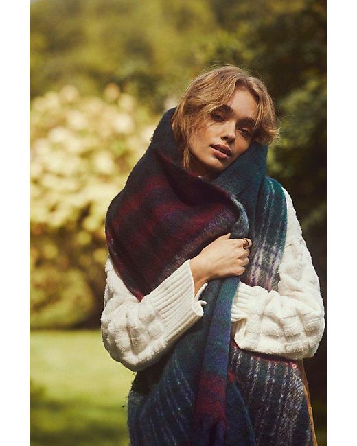 Free People Blue Falling For You Brushed Plaid Scarf At In Ivy League