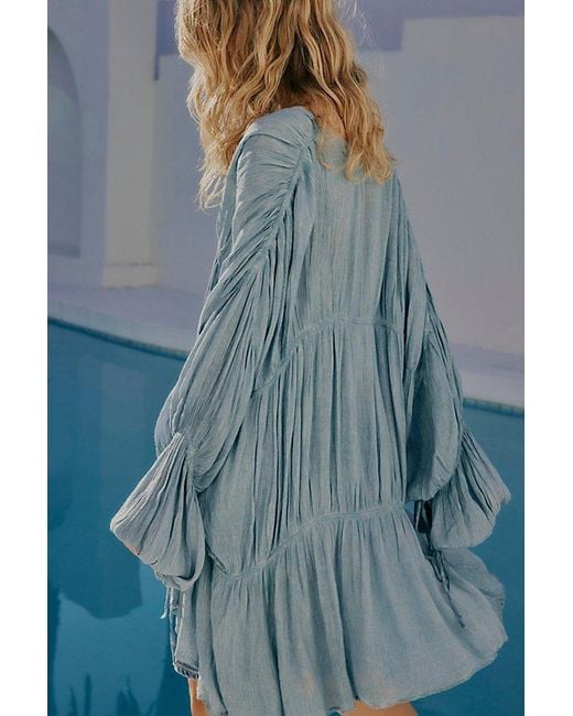Free People Blue Juliet Sheer Tie-Front Duster Top