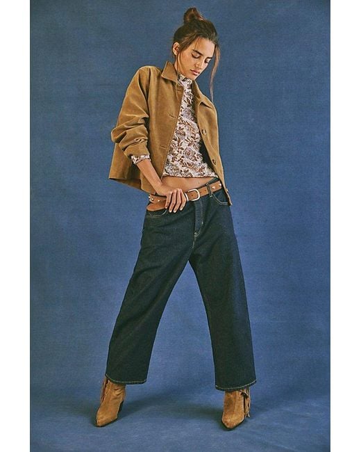 Free People Blue Deep Trance Dropped Boyfriend Jeans