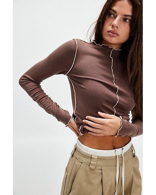 Free People Brown Sage Layering Long-sleeve Top