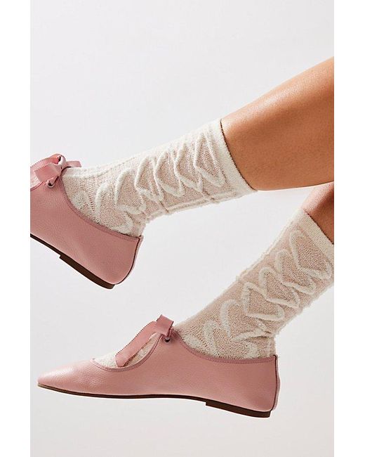 Free People White Cable Heart Crew Socks