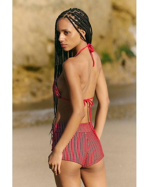 Rhythm Red Terry High-Waisted Boyshort Bikini Bottoms