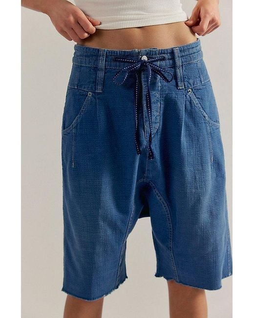 Free People Blue Sage Denim Harem Shorts