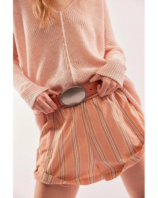 Free People Brown Get Free Striped Pull-on Shorts