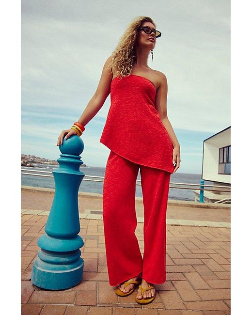 free-est Red Krista Cotton-Linen Sweater Set